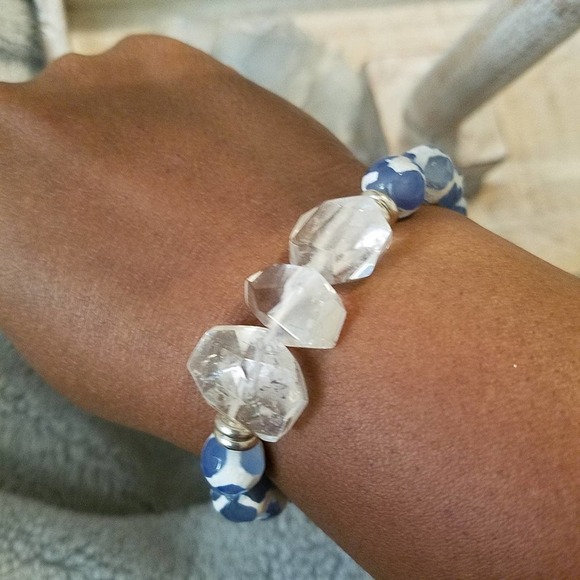 Druzy Beaded Bracelet - Cream & Blue Zebra (one bracelet per order) - Picture 2 of 6